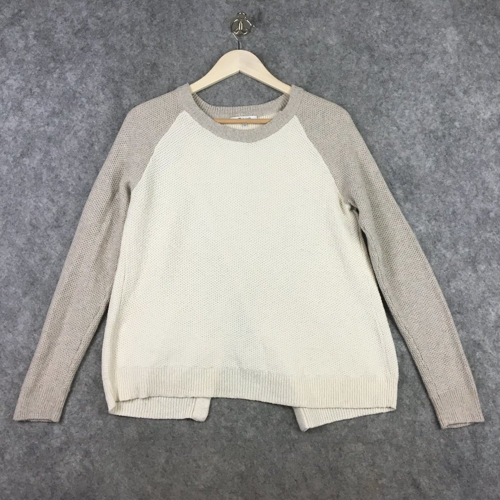 Madewell Sweater S Cross Back Colorblock Neutral Cream Taupe Textured Knit Women